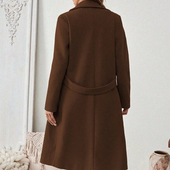 Coffee Brown Casual Women's Notched Collar long coat - Picture 2 of 6